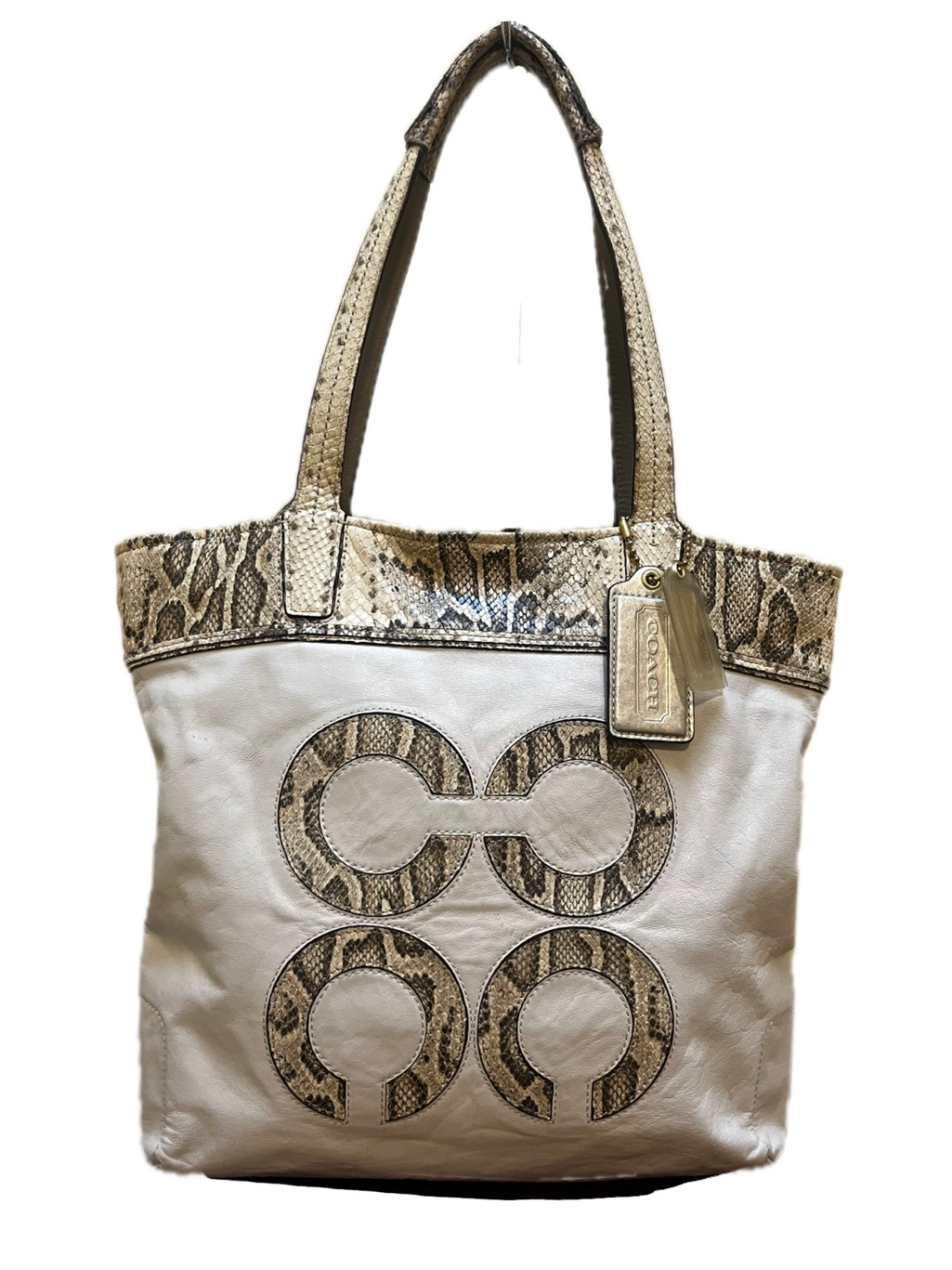 Coach Audrey Python Embossed Op Art Leather Slim Tote